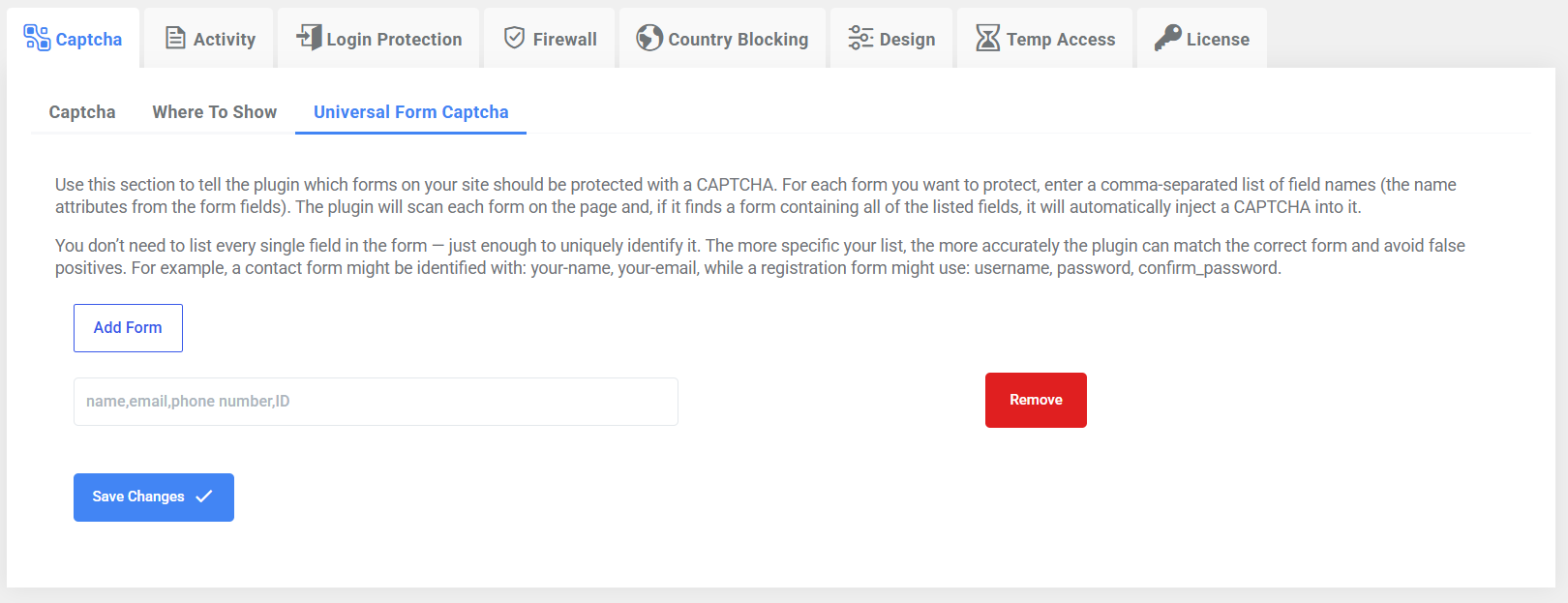 universal form captcha